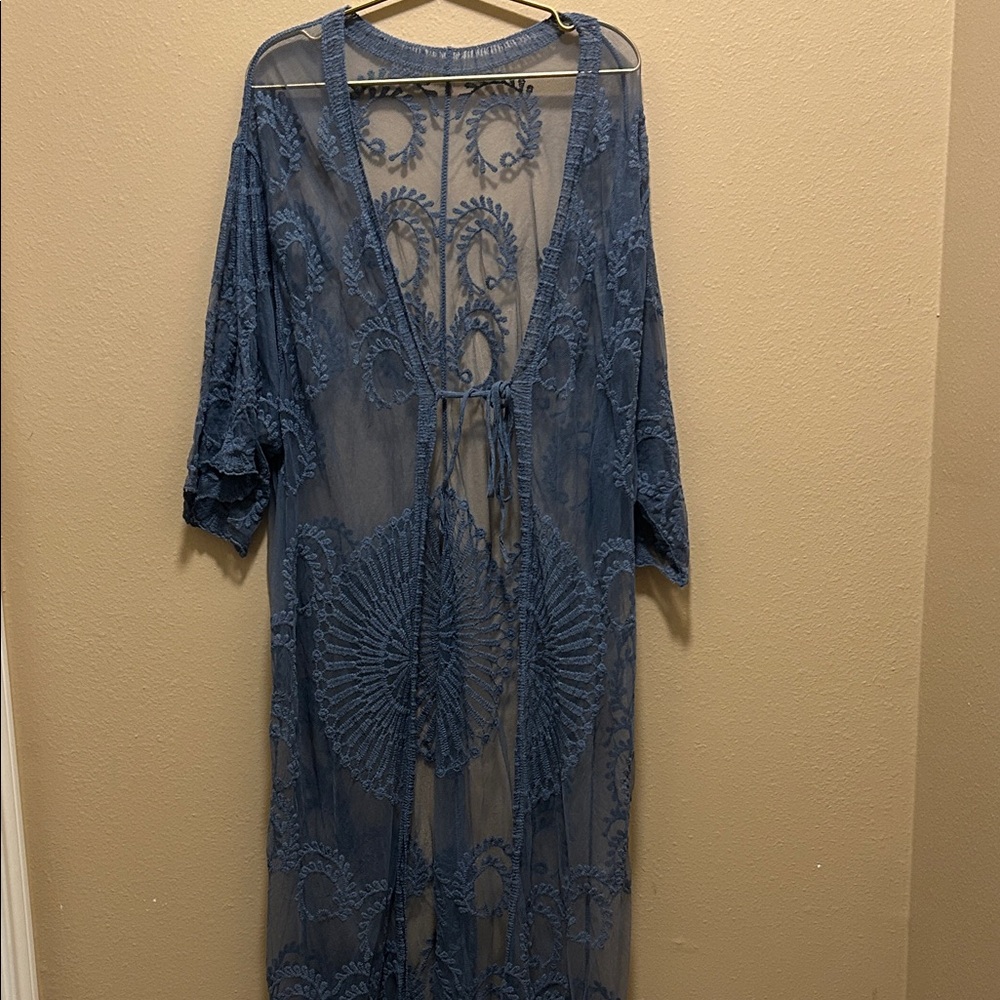 Intricate Sheer Blue Kimono